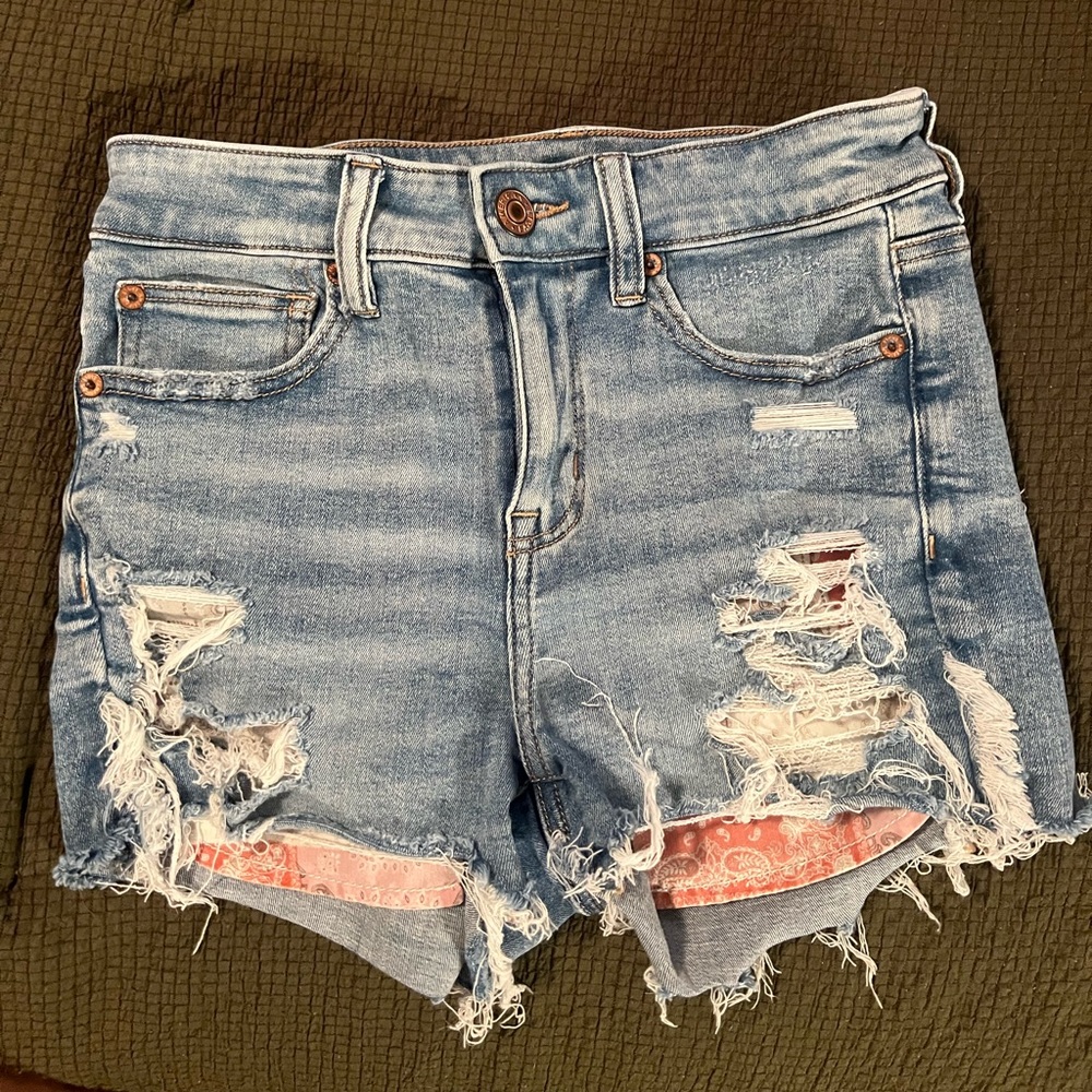 American Eagle Outfitters Blue Distressed Jean Shorts